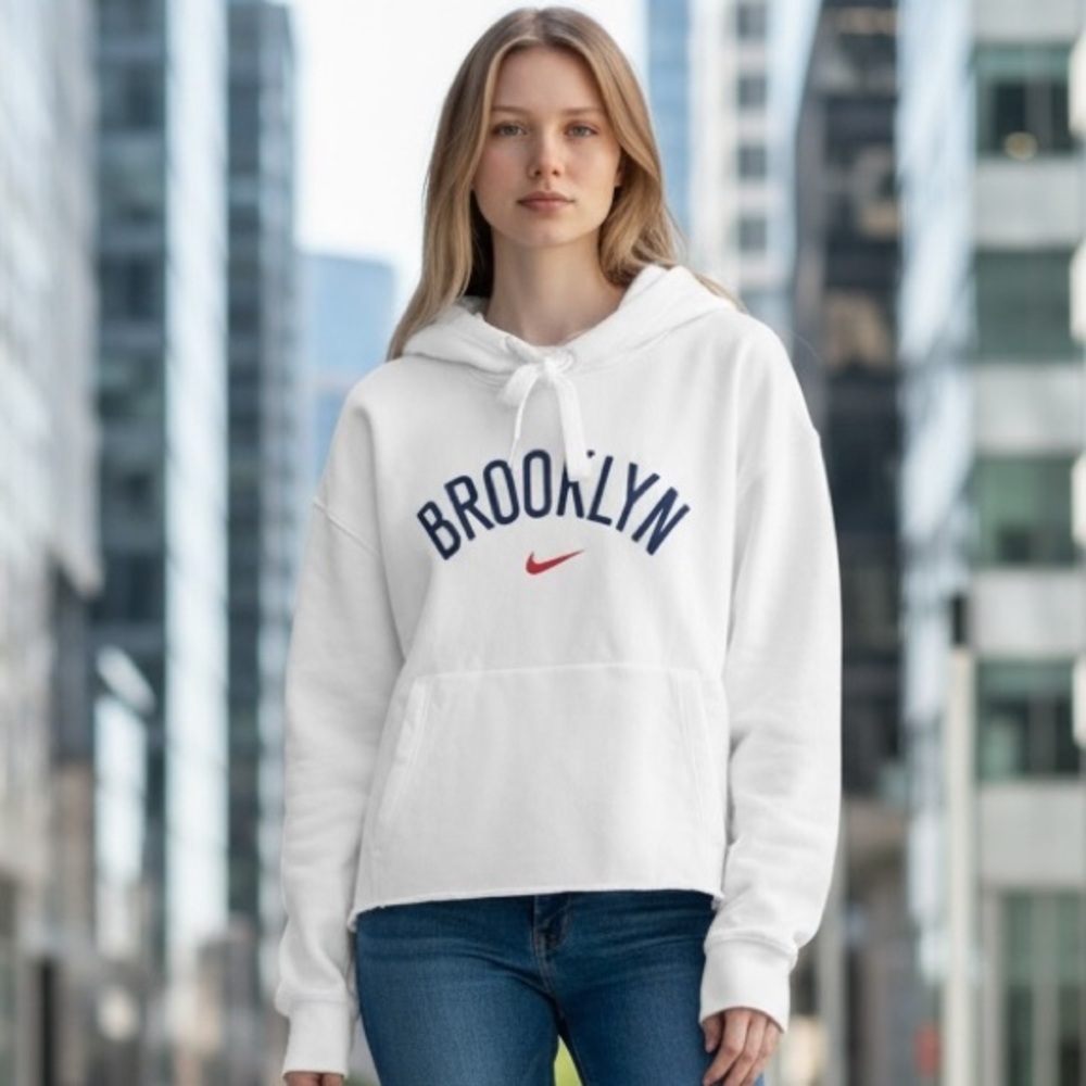 Nike NBA Brooklyn Nets Cropped Hoodie in white Size XXL